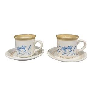 Set of Two Biltons England Ceramic Tea/Coffee Mugs with Saucers – Blue Floral